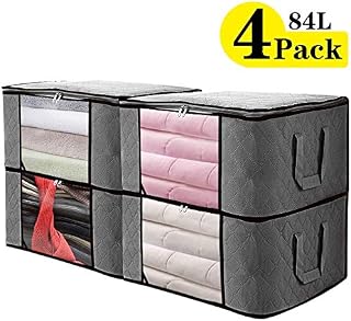 SGHUO Foldable Storage Bag, Set of 4 Large Capacity Clothes Organizers with Clear
