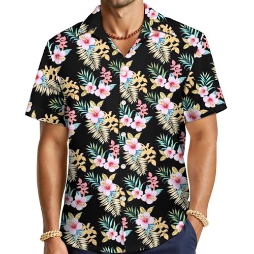 Mens Funny Hawaiian Shirt Short Sleeve Buttoon Down Shirts Casual Tropical Printed Floral Summer Beach Shirts (4XL)