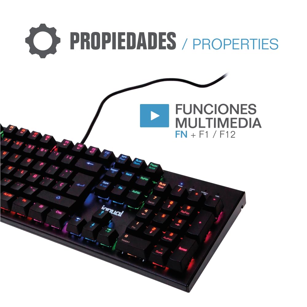 iggual - Teclado Mecánico Obsidian RGB con Cable USB105 Teclas Teclado con IluminaciónLED RGB - Fácil Instalación - Color Negro - Medidas 44,2x13,6x3,7 cm