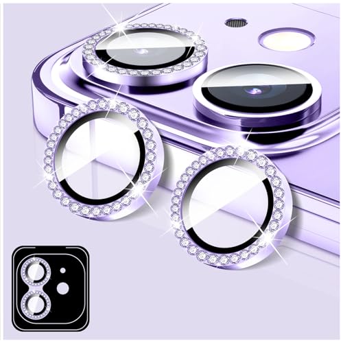 LucBuy Diamond Camera Lens Protector Compatible for iPhone 11, Sparkling Camera Lens Cover Film Stickers, Tempered Glass Screen Cover, Individual Auto-Align Metal Rings