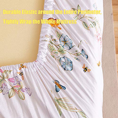 Queen's House Floral Butterfly Sheets Sets Egyptian Cotton Printed Deep Pocket Bed Sheet Set —King Size ,Sheet I
