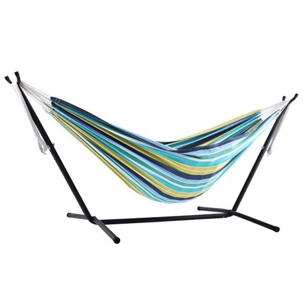 Vivere Double Cotton Combo Outdoor Backyard Patio Hammock with Stand