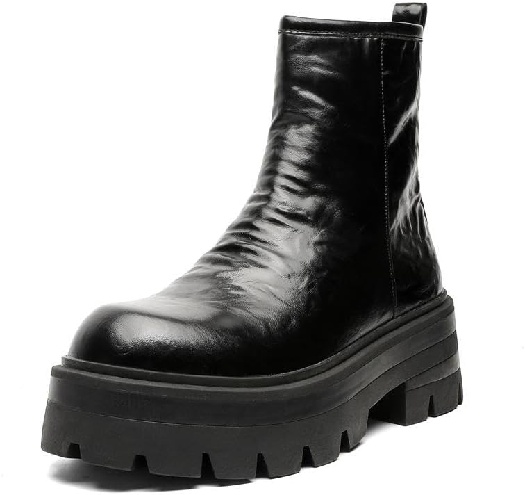 [SIVOVER] メンズ 厚底 ソールドシューズ マーチングブーツ チェルシーブーツ ハイカット ビジネスカジュアル 革靴 プラッ