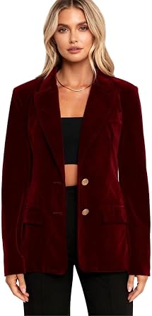 Womens Velvet Blazer Jacket Two Buttons Business Suit Jacket Casual Wear Long Sleeves Blazer