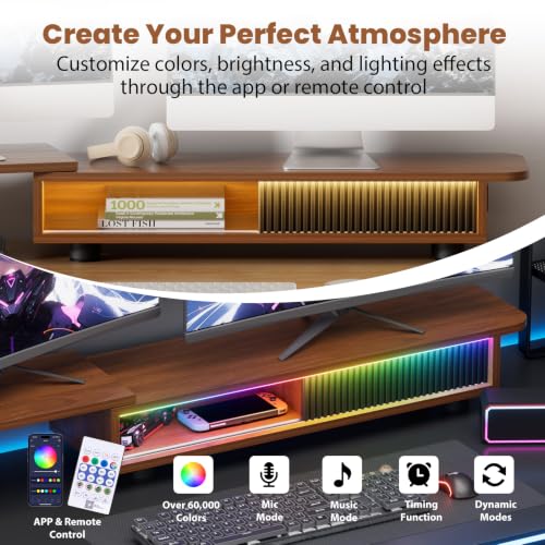 Image of Artswish Dual Monitor Stand with Power Outlet, Brown Desk Monitor Riser