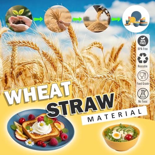 Image of Wheat Straw Dinnerware Sets, Plates and Bowls Sets Unbreakable & Microwave Safe - 32 Piece Service for 8 Dinner Plate Dessert Plate Cereal Bowl Cup for Kitchen & Outdoor - Multi