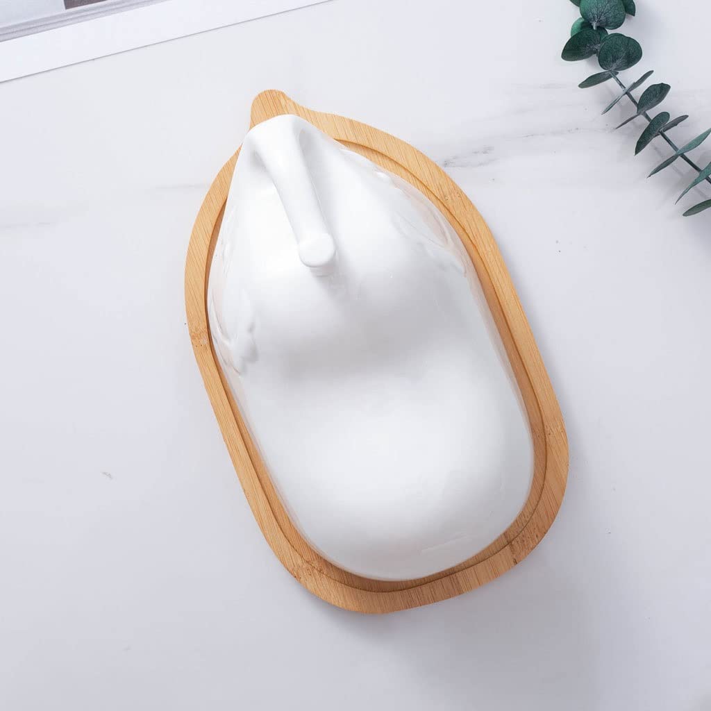 Beurrier avec couvercle - Beurrier créatif en céramique avec couvercle - Petit plateau en céramique - En forme d'éléphant - Beurrier blanc pur