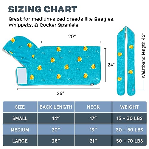 BarkBox Dog Bathrobe Towel - Lightweight, Super Cute Fast Drying Bathrobe for Dogs - Ducky (Medium)