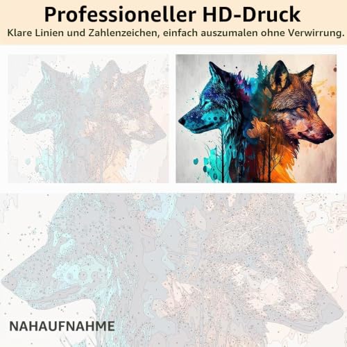 TISHIRON Rahmen Malen nach Zahlen Wolf DIY Malen nach Zahlen für Erwachsene Kinder Tiere Malen nach Zahlen Kits auf Leinwand mit Pinseln… – Ansicht 7