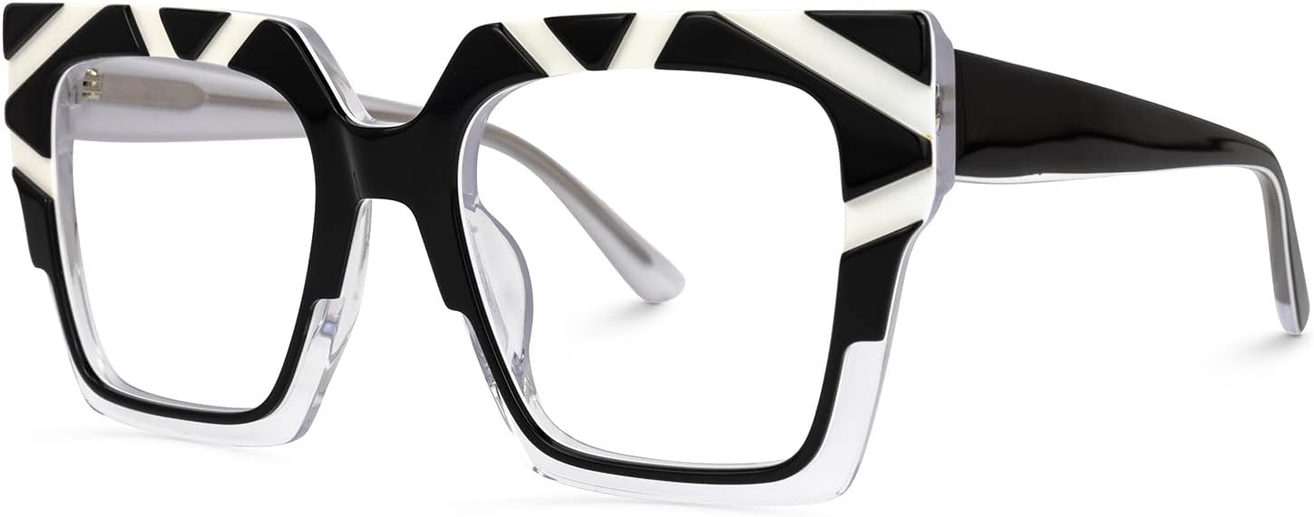 VOOGLAM Oversize Square Frame Blue Light Blocking Glasses Black Fashion Glasses for Women Anti Eyestrain & UV