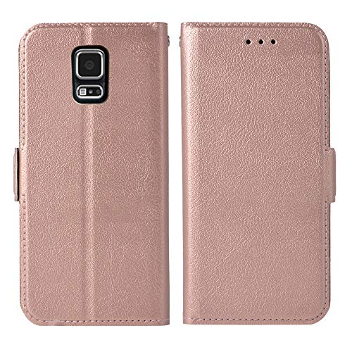 Phone Case For Samsung Galaxy S5 Folio Flip Wallet Case,Pu Leather Credit Card Holder Slots Heavy Duty Full Body Protection Kickstand Protective Phone Cover For Galaxys5 Sv I9600 Men Rose Gold #TOP6