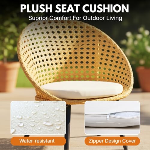 Image of DEVOKO Furniture 3-Piece Indoor Outdoor Bistro Set -Finish with Rattan & Wicker Chairs and Glass Top Center Table (Beige & Off-White)