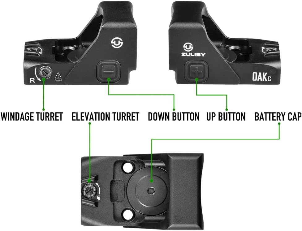 ZULISY OAKc 3 MOA Green Dot & 56 MOA Circle Reticle Reflex Sight for Astigmatism, fit RMR/407C Footprint Optics-Ready Cut Pistol, Shake Awake, 1x24mm Full Size Open Optics & Rifle Picatinny Mount