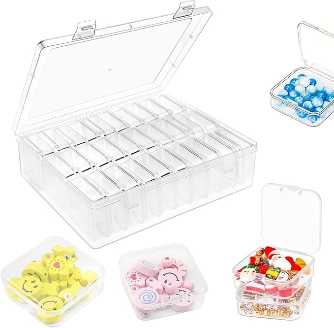 31 Piezas Cajitas Organizadoras, Mini Cajas Almacenaje Plastico con Tapa, Cajas Transparentes para Manualidades, Cuentas, Pendientes, Anillos, Joyas, Pastillas, Botones y Otros Artículos Pequeños