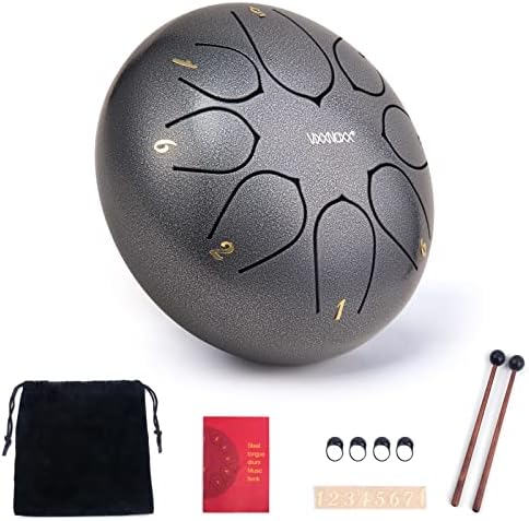 VixxNoxx Steel Tongue Drum Musical Instruments Handpan Drum 12 inch 13 Notes C Key Percussion Instrument Hand Drum Kit with Bag Music Book Mallets (Black)