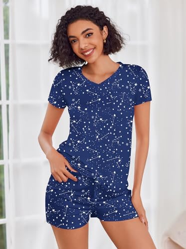 Image of Ekouaer Womens Pajama Sets Short Sleeve Pajamas for Women Sets Soft Lounge Sets Casual V Neck Sleepwear PJS