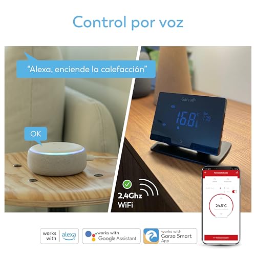 Garza Smart - Termostato Inalámbrico Wifi Inteligente para caldera y calefacción, programable, pantalla táctil, Wifi 2.4GHz, control remoto por app y por voz Alexa/Google, Color Negro - imagen 2