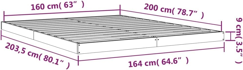 Low Platform Bed Frame, Queen Floor Bed Frame with Sturdy Slat Support, Japanese Style, No Box Spring Needed (Brown, 160x200 cm)