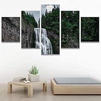 SIGNWIN 5 Panel Canvas Wall Art Mountain Waterfalls for Home Decorations Ready to Hang - 60