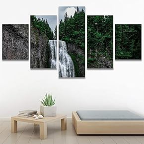 SIGNWIN 5 Panel Canvas Wall Art Mountain Waterfalls...
