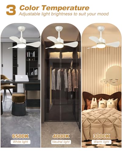 Image of Airwit 71 cm Ceiling Fan with Lighting and Remote Control, Diameter 71 cm, Quiet Ceiling Fan with Light, Small Lamp with Fan for Bedroom, Living Room, Children's Room, Reversible DC Motor