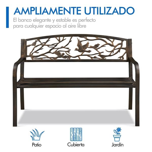 Yaheetech Banco de Jardín de 2-3 Plazas Diseño Parque Clásico Patio Terraza Exterior Asiento Estable 127x52x86 cm Bronce
