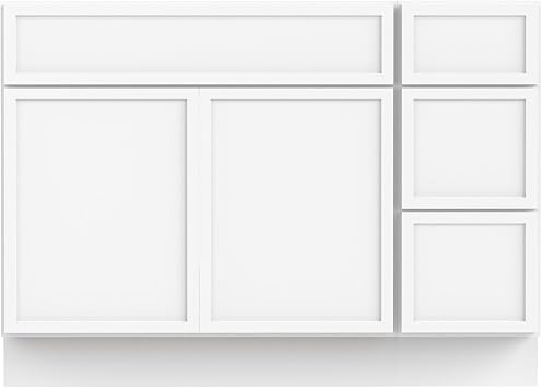 HOMEBEYOND 48" Bathroom Vanity Base Without Top,Wood Bathroom Single Vanity Cabinet with Dovetailed Drawers,Soft Closing Doors, Sturdy Floor Mounted Cabinet Organizer 2-Door 3-Drawer,White