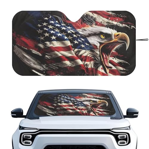 Image of Car Windshield Sun Shade Bald Eagle American Flag Sunshade Visor Windshield Cover Auto Sun Heat and UV Rays Blocker, Universal Fit Most Cars Women Men, Easy to Install