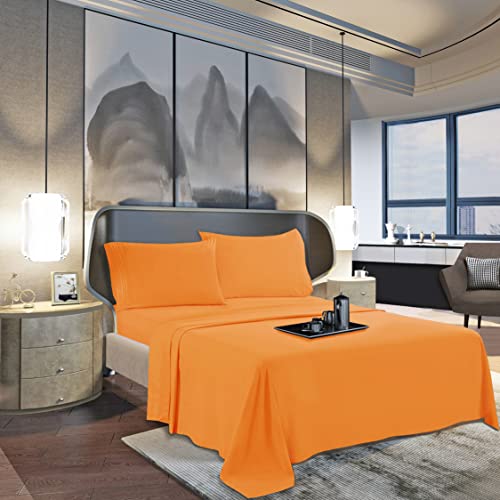 Mocassi Queen Sheet Set - Luxury Hotel 1800 Thread Count Bedding Sheets & Pillowcases - Ultra Soft Breathable & Cooling Bed Sheets - Deep Pocket - Wrinkle Resistant - 4 Piece Set - Queen, Orange #TOP2