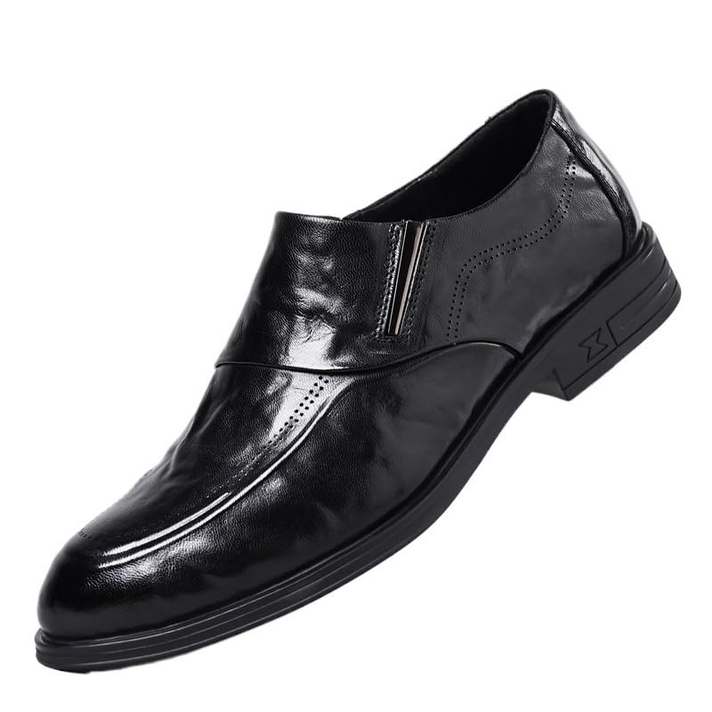 Formal Shoes Dress Oxford for Mens Leather Classic Slip-on Breathable Prom Wedding Non Slip Block Heel Anti-Slip Slip Resistant Casual