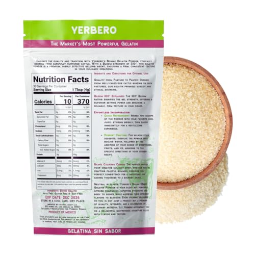 Yerbero - Premium Unflavored 300° Bloom Beef Gelatin Powder 4oz (114g) | Thickening Agent | Grenetina en Polvo Sin Sabor | Swiftly Solidifies, Stabilizes, and Enhances for Culinary & Baking Endeavors.