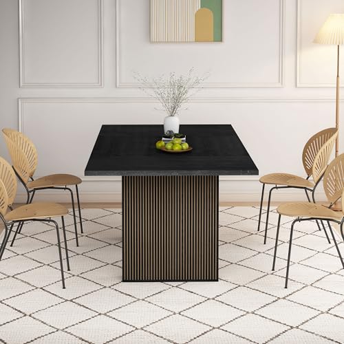 Image of 78 Inch Dining Table for 6 8 10, Modern Farmhouse Rectangular Kitchen Table, Dining Room Long Tables with Wood Strip Base for Kitchen Living Room (Black)