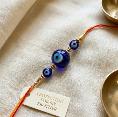 Image of Shubhanjali Crystal Beads Rakhi for Brother | Handmade Healing Crystal Stone Designer Rakhi for Bhaiya | Raksha Bandhan Gift Set with Roli Chawal, Kumkum, Greeting Card & Potli