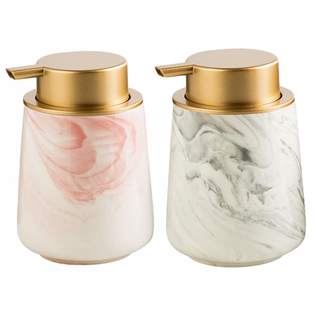 Keramiek Zeepdispenser Lotiondispensers voor op het aanrecht Handmatig Ronde Flessen Dispenser Schuimtype 380 ml (13,3 oz)