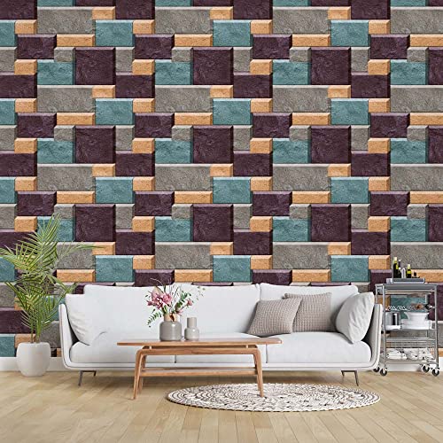 Image of DWELLSINDIA Colorful Stone Bricks Self Adhesive Wallpaper, Waterproof, Scratch Resistant, Laminated (41cm x 244cm, Multicolour)