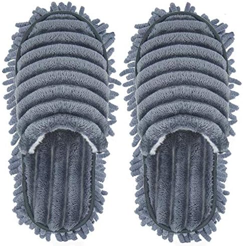 Microfiber Slippers Floor Cleaning Mop Men and Women House Dusting Slippers Floor Dust Dirt Cleaning Slipper (Blue-grey, Women11-13/Men 9-11)