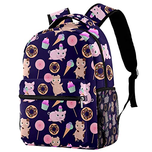Sac à dos de voyage motif cochon pour filles et garçons avec porte-bouteille intégré