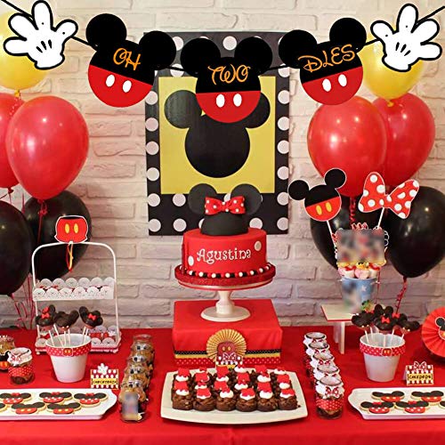 Mickey Oh Twodles Banner, Classic Mouse 2Nd Birthday Party Decorations High Chair Banner, Mickey Baby Boy Second Birthday Photo Booth Props #TOP3