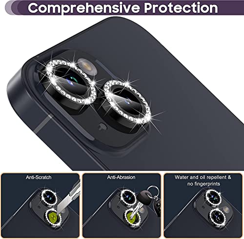 Image of Diamond Camera Lens Protector for iPhone 14 /14 Plus | Metal Ring Lens Guard | Scratch Resistant | HD Clear | Easy Install | Shock & Dust Protection Black Diamond