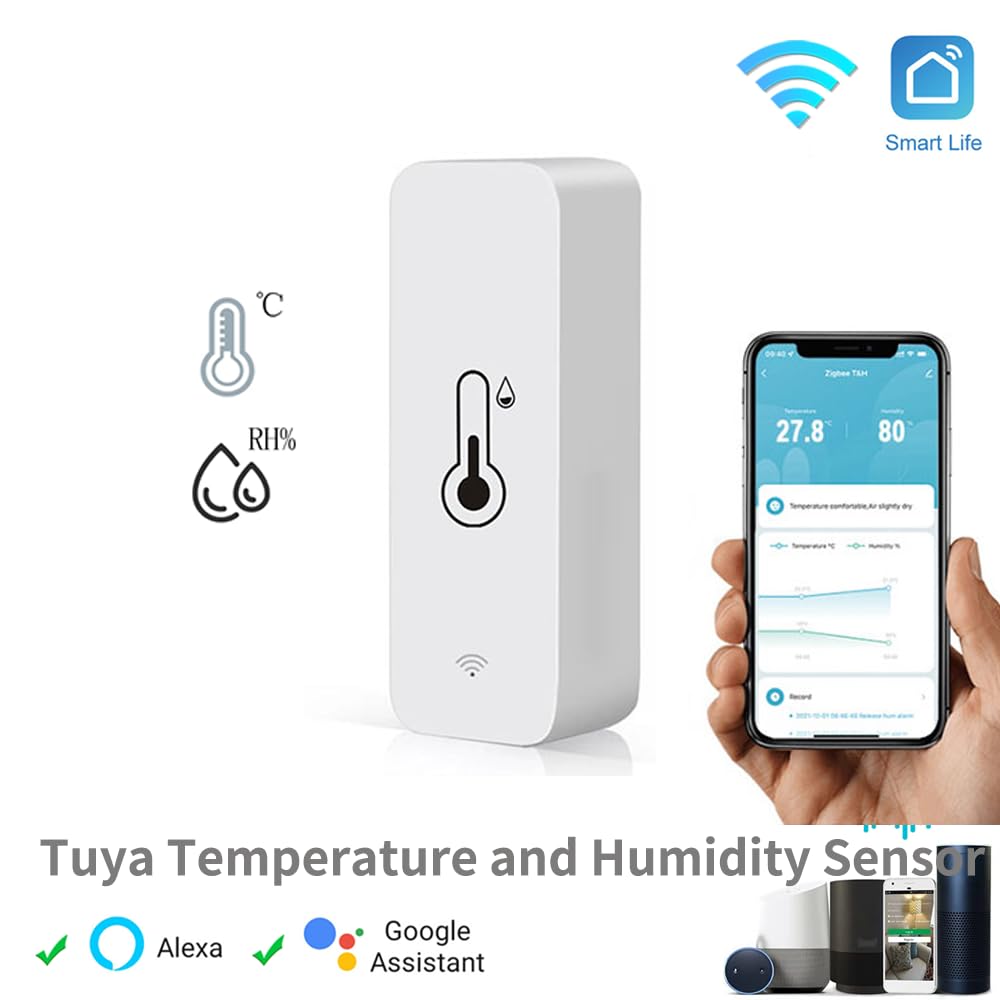 2 Sensores de Temperatura y Humedad Relativa Wifi. 4 x Pilas AAA Incluidas! Compatible con Tuya, SmartLife y asistentes como Alexa y Google Home. Color blanco.