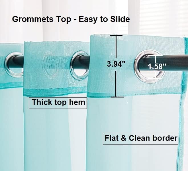 PI Turquoise Sheer Curtains 84 Inches Length with Eyelets,Polyester Voile Textured,Casual Window Backdrop for Villa/Porch 2 Panels (W52 X L84, Lake Blue)