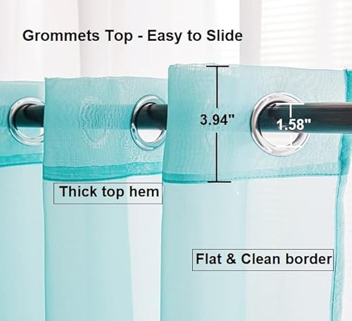 Pi Teal Sheer Curtains With Rings Top,Lightweight Voile Textured,Casual Window Backdrop For Boys Room/Porch 2 Panels (W52 X L95, Lake Blue) #TOP5