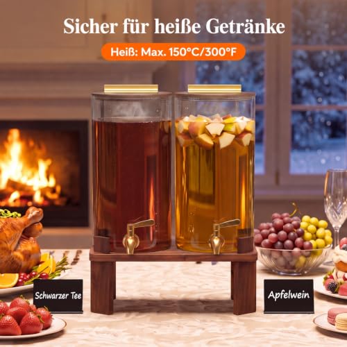 Lifewit 5,7 L Getränkespender aus Glas mit Zapfhahn und Holz Ständer, 2 Stück Drink Dispenser für Limonade Saft Tee Wasser Getränke… – Ansicht 6