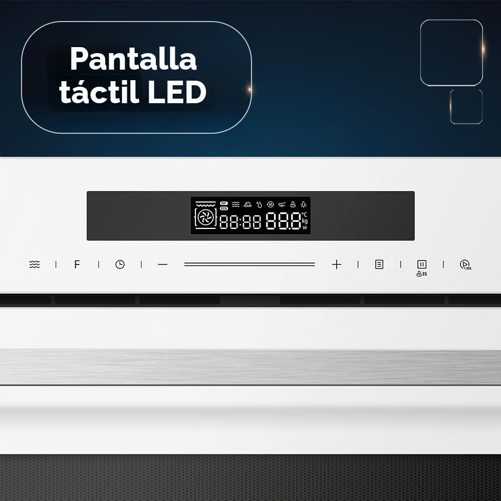 Hyundai Microondas 34 Litros Integrable con Grill Cristal blanco HHMW3414DGW00. 900W, Grill 1100W, 11 Programas, Modo Descongelación, Revestimiento Interior, Fácil Limpieza, Temporizador 95min.