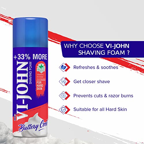 Image of VI- JOHN Shaving Foam For Men, Lime & Lemon & Hard Skin Type Shaving Foam With Goodness of Nature, Tea Tree Oil, Vitamin E Enriched and Anti- Bacterial Formula (400gm Each- Pack of 2)