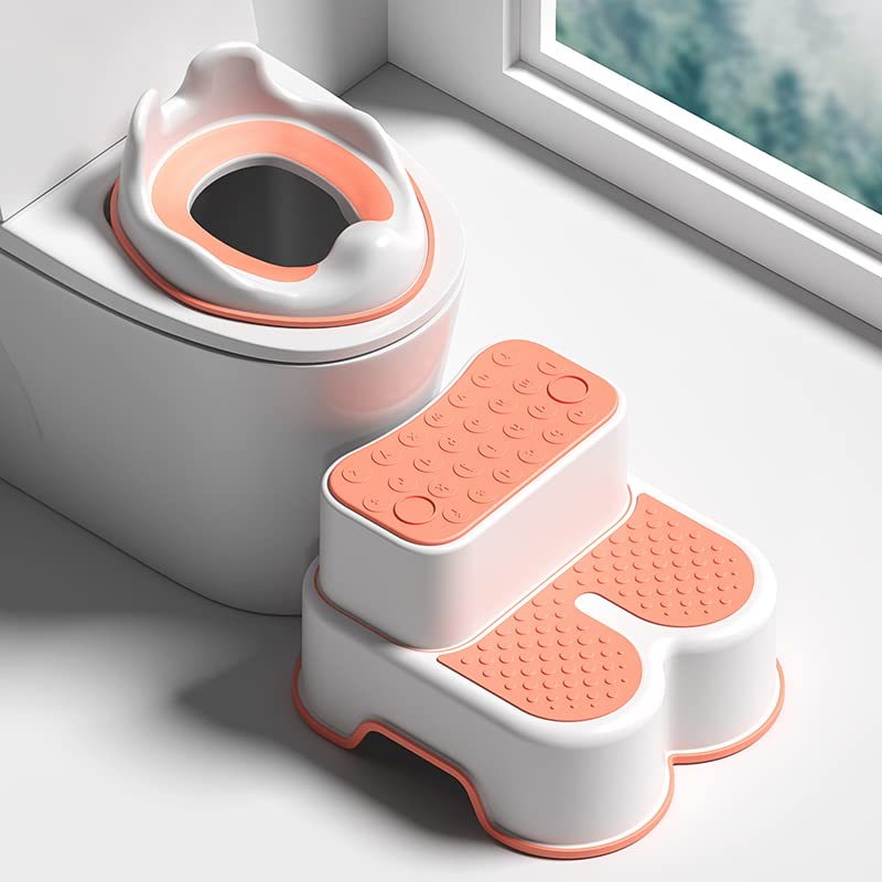 Photo 1 of Cute Bunny Anti-Slip Baby Potty Training Toilet Seat with Detachable Step Stool, Baby Potty with 2-in-1 Step Stool, Toddler Toilet Seat with Wide Step Toddler Step Stool (Orange)