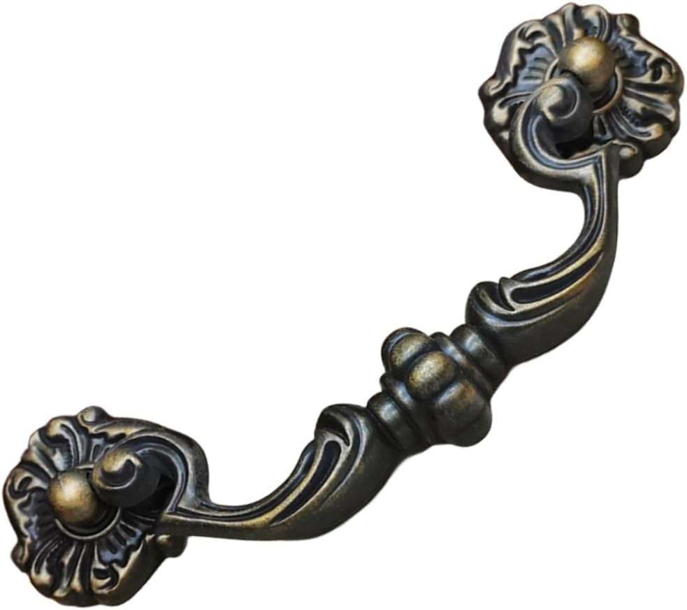 Antique Bronze Vintage Drawer Pulls 4.6 Inch Hole Pitch, Zinc Cabinet Hardware for Kitchen and Bathroom Cabinets, Overall Drawer Pull (10)
