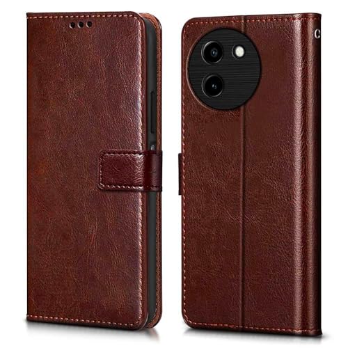 Image of Fastship Vintage Magnatic Closer Matte Leather Flip Cover Compatible Model for Vivo V2338 / T3x 5G - Tan Brown