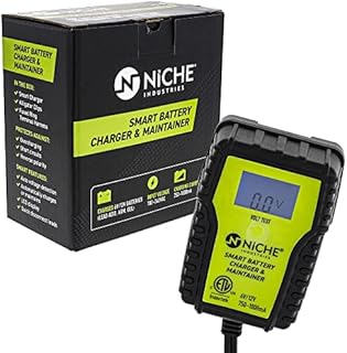 NICHE 1-Amp Fully-Automatic LCD Smart Battery Charger 6V/12V Trickle Maintainer for Motorcycle Car Truck UTV ATV Boat