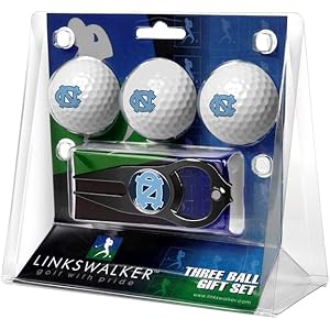 LinksWalker North Carolina Tar Heels Regulation Size 3 Golf Ball Gift Pack with Hat Trick Divot Tool (Black)